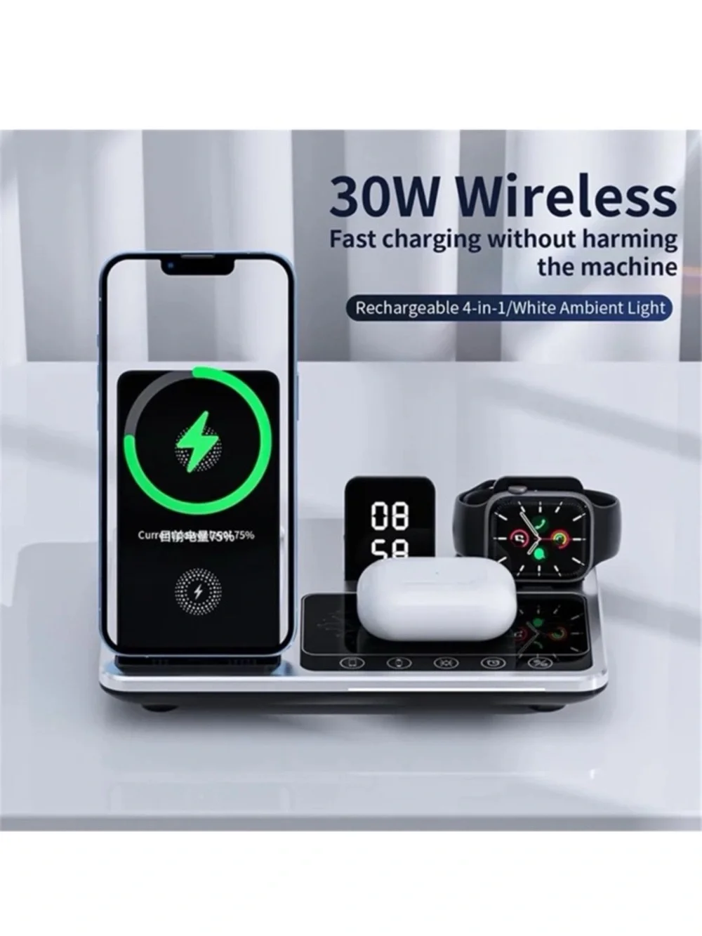 4-in-1 Wireless Charging Station Fast Charger iPhone AirPods Watch